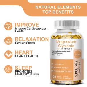 Magnesium Glycinate1000mg 30 to 120 Capsules for Muscle, Sleep, Leg Cramp, Heart - Picture 1 of 12