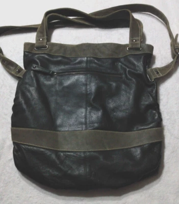 Bolso Bandolera Latico Dos Tonos Cuero Marrón y Negro Cierre Magnético Foto 1 de 4