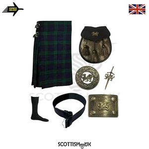 Scottish Black Watch 5-Yard Kilt Set: 7-teiliges Highland Tartan Outfit mit Zugang - Bild 1 von 4