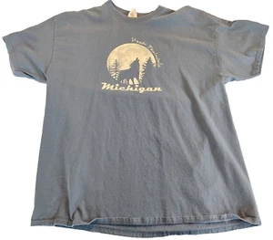 Blue Michigan Upper Peninsula Shirt Howling Wolf XL - Picture 1 of 5
