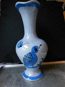 Mexico Tonala Pottery PITCHER Blue Vase Quail Vtg. 70's Urn Style Jalisco Clay - Picture 1 of 9