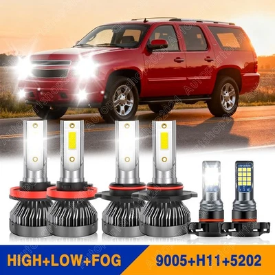 For Chevy Suburban Tahoe 2007-2014 LED Headlights + Fog Light Bulbs Combo Kit A+ Foto 1 de 4