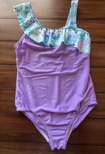 Speedo Girls  Asymmetrical Ruffle One Piece Swimsuit Lilac Large - Picture 1 of 4