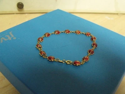 Brazalete de eslabones de insectos de dama esmaltado rojo negro oro amarillo 14k Italia 4,8 gramos 7" Foto 1 de 4