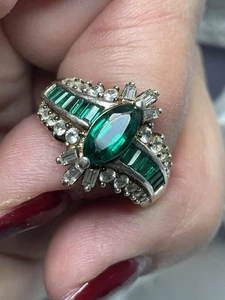 Lab Created Marquise 925 Sterling Silber Smaragd Ring weißer Saphir 6,5 Preown - Bild 1 von 11