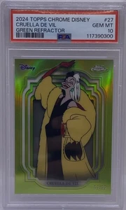 2024 TOPPS CHROME DISNEY GREEN REFRACTOR #27 CRUELLA DE VIL #69/99 PSA 10 GEM SP - Picture 1 of 3