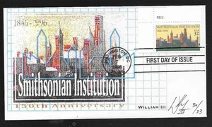 SMITHSONIAN INSTITUTION 150TH ANNIV  1996 WILLIAM III CACHET FDC #30/33   UNAddr - Picture 1 of 1