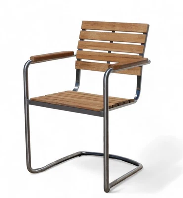 4 Stück Freischwinger Schwingstuhl Gartenstuhl NASSAU Edelstahl A-Grade Teak - Bild 1 von 4