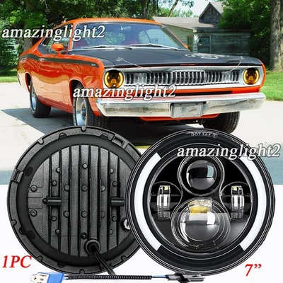 Faros LED redondos de 7 pulgadas Halo Fit Plymouth Duster 340 1970-1975 alto/bajo DRL H4 Foto 1 de 4