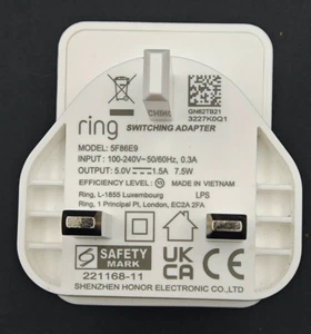 GENUINE RING 5F86E9 POWER SUPPLY PLUG CHARGER Indoor Cam 2nd Gen USB 5V 1.5A 7.5 - Picture 1 of 3