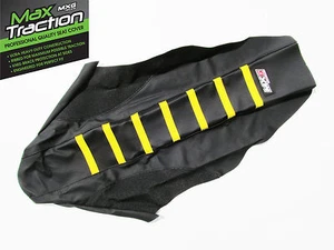 SUZUKI RMZ450 RIBBED GRIPPER SEAT COVER BLACK WITH YELLOW STRIPES RIBS MOTOCROSS - Picture 1 of 3