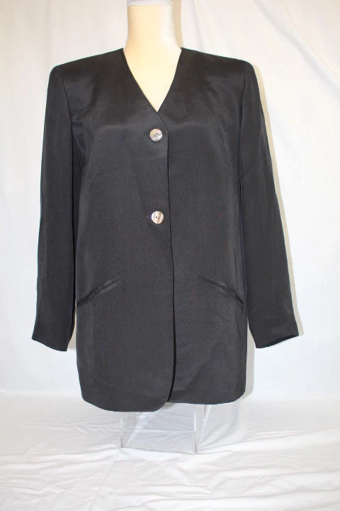 Blazer para mujer VIA SETA Norma Flanagan negro 100 % seda talla 10/40-B138 Foto 1 de 4