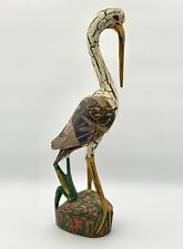 Large 15” Wooden Stork Heron Bird Statue Figurine Sculpture Art /ah