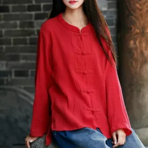 Lady Cotton Linen Blouse Chinese Frog Button Shirts Kungfu Taichi Costume Ethnic - Picture 1 of 16