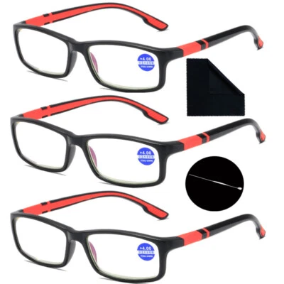 Paquete de 3 gafas de lectura deportivas anti-luz azul para hombre TR90 1.5 2.0 2.5 3.0 3.5 4.0X Foto 1 de 4