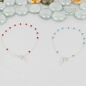 Italian Beaded Rosary Bracelet, 925 Sterling Silver, Red or Blue Beaded Bracelet - Picture 1 of 6