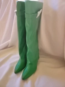 Fold Over Skirted Knee Boots 3" Wedge Heel Pull On Half Zipper Green - Picture 1 of 9