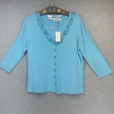 Conjunto sin mangas suéter cárdigan para mujer Loulou con cuentas talla XL azul aguamarina Foto 1 de 4