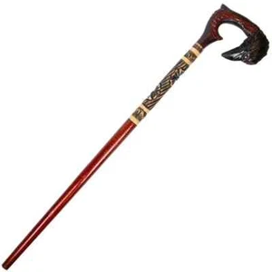 Raven Head Wooden Walking Cane Canes Hand Support Handle Handmade Carved Stick - Picture 1 of 4