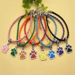 Animal Paw Charms Pendant Handmade Bangle Leather Braided Rope Bracelets