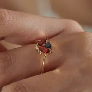 18k Yellow Gold Red Garnet Diamond Ring 1.15 Carat Lab Created Marquise Sizable - Picture 1 of 9