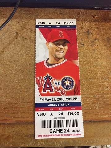2016 LOS ANGELES ANGELS VS HOUSTON ASTROS TICKET STUB 5/27 ALBERT PUJOLS HR #570 Cover