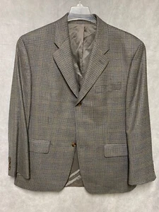 Chaps Blazer 42R Tan Check 3B Silk Wool Flannel Coat Jacket Ralph Lauren Luxury - Picture 1 of 9