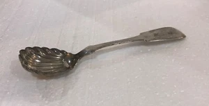 Antique WMS Taylor H&S Coin Silver Shell Berry Serving Spoon Monogrammed (HDB) - Picture 1 of 8