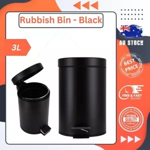 Anko 3 Litres Black Pedal Bin Bathroom Office Rubbish Garbage Can Lid Kitchen 3L - Picture 1 of 4
