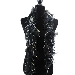2 Pieces Black w/ Silver Lurex 25 Gram, 4 Feet Long Chandelle Feather Boa, Party - Picture 1 of 2