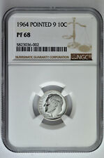 1964 Pointed 9 10C Silver Proof Roosevelt Dime NGC PF 68