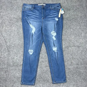 Tinseltown Jeans Womens 20W Plus Blue Distressed Skinny Stretch Denim Pants NEW - Picture 1 of 13