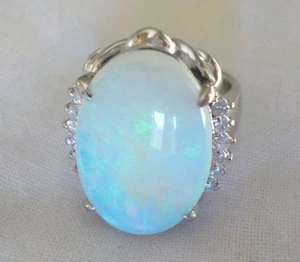 Vibrant Platinum Solitaire Black Opal Diamond Ring - 10.7 gms, Sz 5.75, 5.98 ctw - Picture 1 of 16