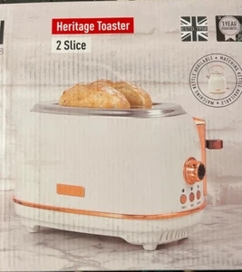 Haden Heritage 2 Slice Wide Slot Toaster with Removable Crumb Tray, Ivory/Copper - Picture 1 of 6