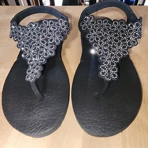 Cali Skechers Womens Meditation Floral Lover Black Silver Sparkle Sandals sz 7 - Picture 1 of 6