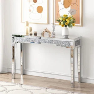 XXL Luxury Mirrored Crushed Diamond Console Table Hallway Living Room Beautiful - Picture 1 of 12