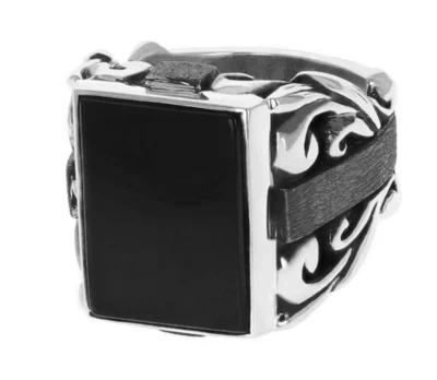 KING BABY K20-6128ONY-11 925 STERLING SCROLL RING W/ SQUARE INSET BLACK ONYX - Image 1 of 2