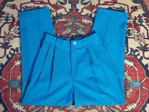 VTG 50s 60s Electric Blue High Waist Pleat Front Office Business Dress Pants XS - Picture 1 of 11