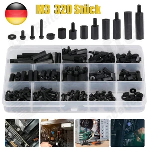 320 tlg Schwarz Nylon M3 Abstandshalter Spacer Muttern Sechskant Kunststoff Set - Bild 1 von 14