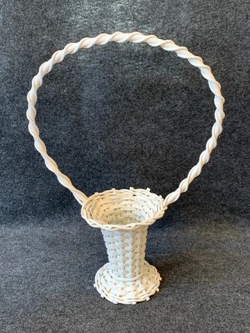 VINTAGE WHITE WICKER FLORAL BASKET  22" Tall Wedding Decor With Glass Liner Cover