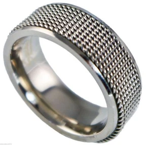 Mesh Textured comfort fit 8mm 316L Stainless Steel Wedding Band Size 8 T82 - Picture 1 of 1