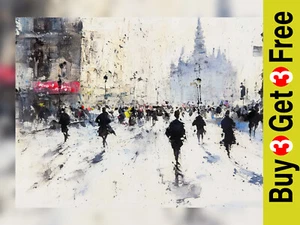 Winter City Crowd 5"x7" Print on Matte Paper | Expressive Urban Scene - Picture 1 of 7