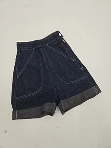 True Vintage 1940s 50s High Waisted Denim Shortie Shorts XS retro Rockabilly - Picture 1 of 20