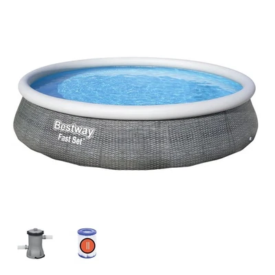 Bestway aufblasbares Pool für Erwachsene Rattanring mit Filter 396x84 cm Gart - Bild 1 von 4