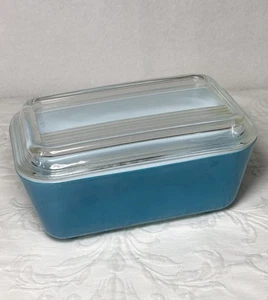 Vintage Pyrex 502-B Lebensmittel Aufbewahrung Schale & 502-C Deckel blau Kühlschrank Butter süß - Bild 1 von 13