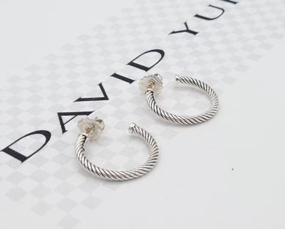 Brincos clássicos de argola de cabo David Yurman prata esterlina 925 1" polegada - Imagem 1 de 4