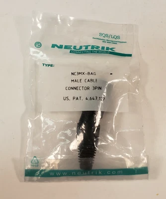 Neutrik NC3MX-BAG Male Cable Connector 3 Pin Brand New Sealed - Image 1 of 4