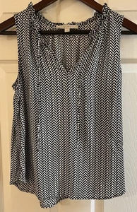 Loft, Damen, klein, schwarz/weiß, ärmelloses Shirt. V-Ausschnitt, Rüschenkragen - Bild 1 von 5