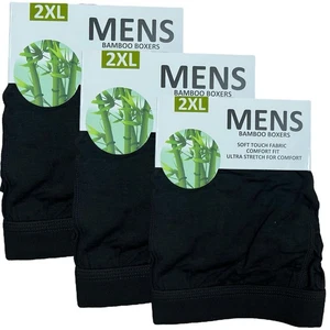 Pack of 3 100% Bamboo Viscose Mens Loose Fit Super Soft Boxer Shorts Black Color - Picture 1 of 1