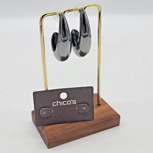 Chico’s LEZELE Gunmetal Hoop Earrings 1.75" Shiny Finish, Post Backs - Picture 1 of 6
